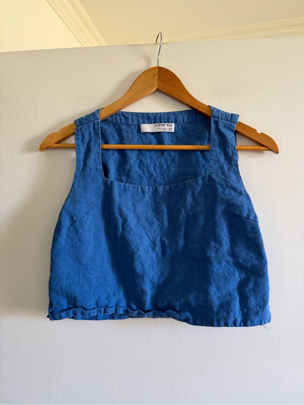 Sophie Rue Royal Blue Linen Square Neck Cropped Tank Size Medium